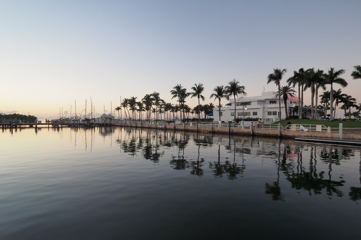 Côte de Coconut Grove avec des reflets de palmiers dans l'eau